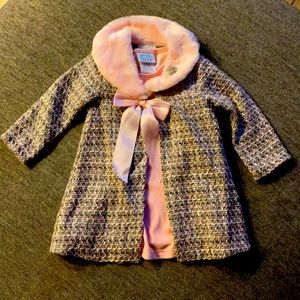 2 piece-twill coat with solid pink velvet dress! 18 month in like new condition!